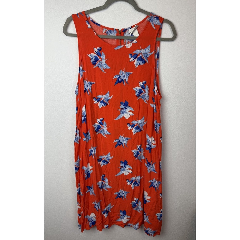 AVA & VIV 1X Blue Florals Coral Orange Sheath Dress Sleeveless Knee Length